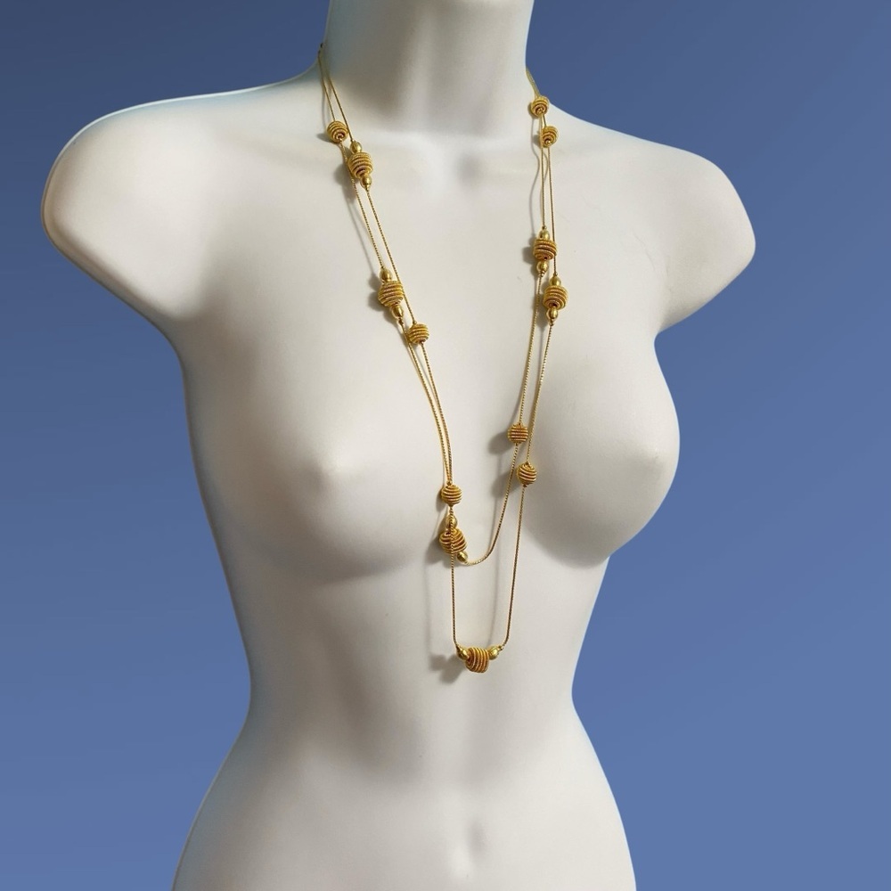 Vintage Rolled Springs Beads Station Necklace Long Circa 80's